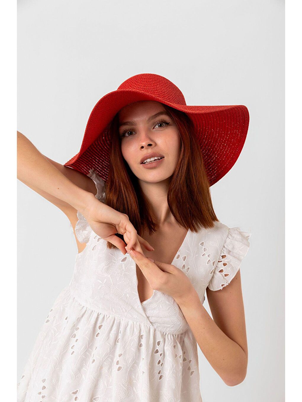 Kırmızı Geniş Hasır Şapka Hsr2005-1