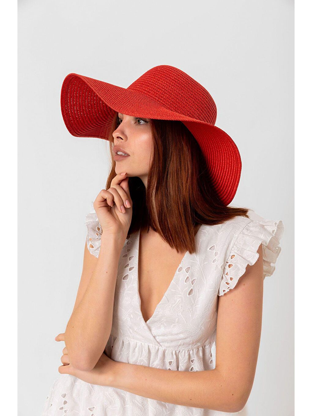 Kırmızı Geniş Hasır Şapka Hsr2005-3