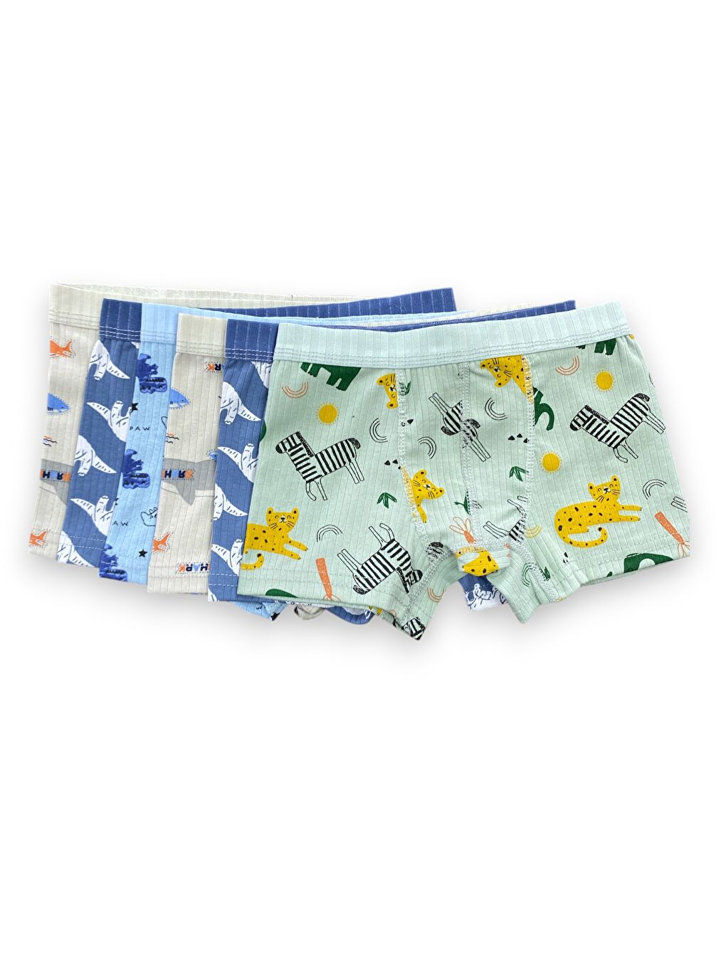 Karışık 6'lı Erkek Çocuk %100 Pamuk Fitilli Baskılı Yüksek Kaliteli Boxer