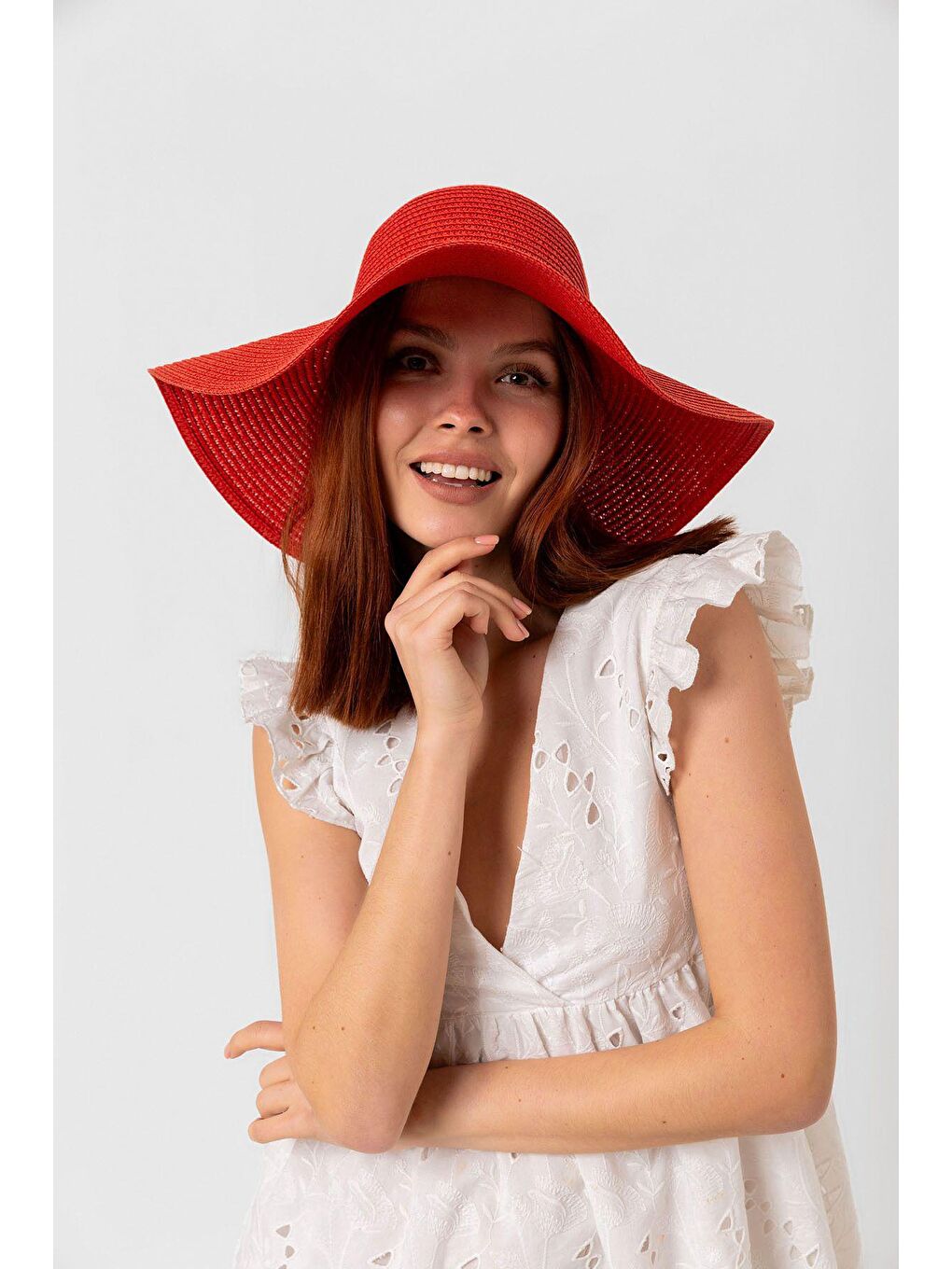 Kırmızı Geniş Hasır Şapka Hsr2005-4