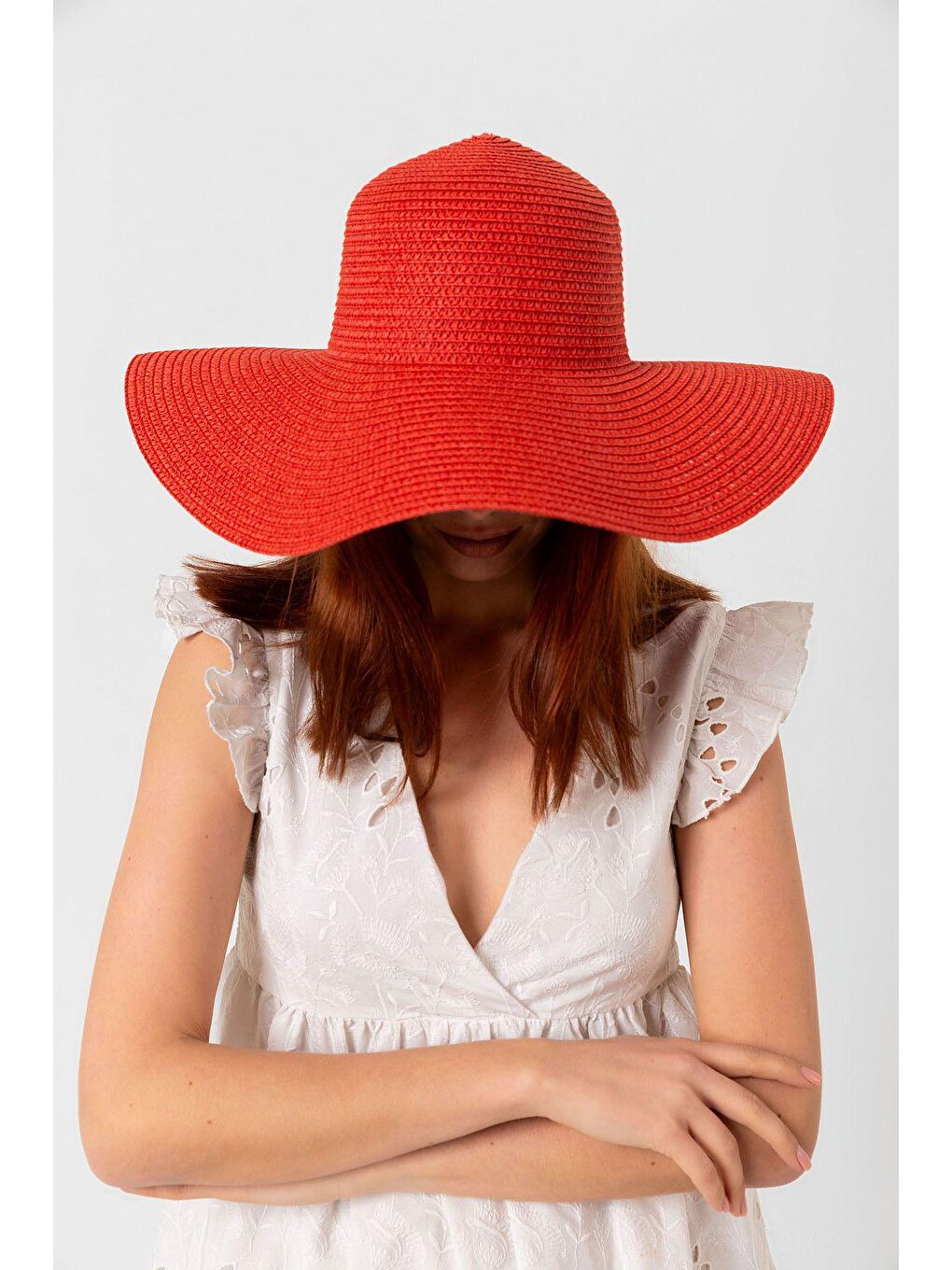 Kırmızı Geniş Hasır Şapka Hsr2005-5