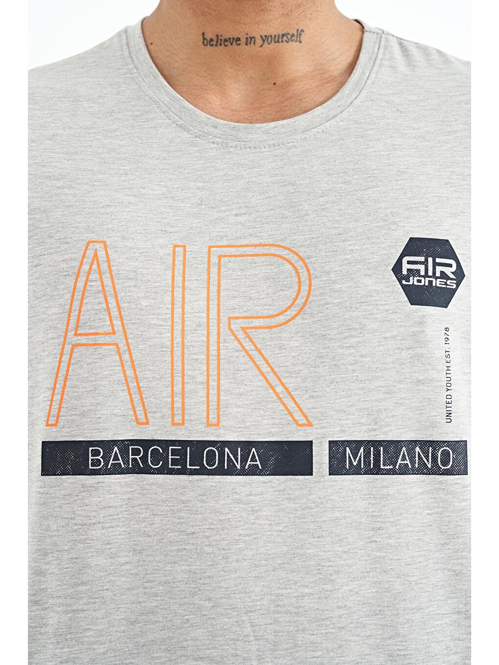 AIR JONES Gri Conan Gri Melanj Standart Kalıp Erkek T-Shirt - 88209 - 1