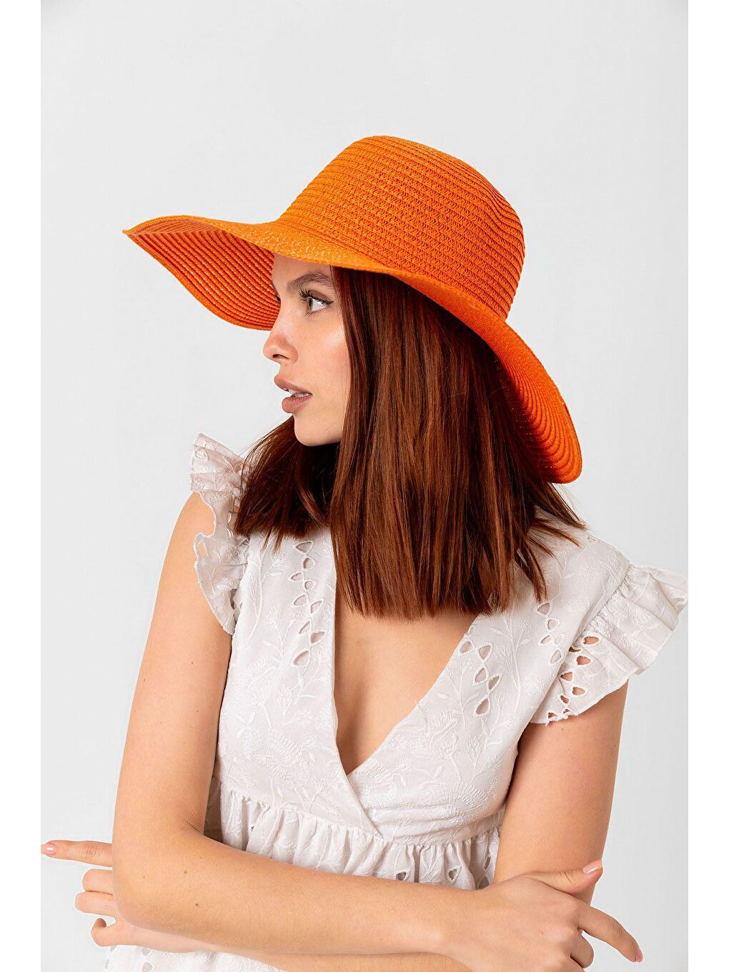 Turuncu Geniş Hasır Şapka Hsr2005-1