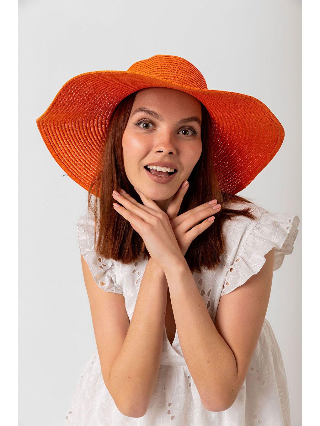 Turuncu Geniş Hasır Şapka Hsr2005-2