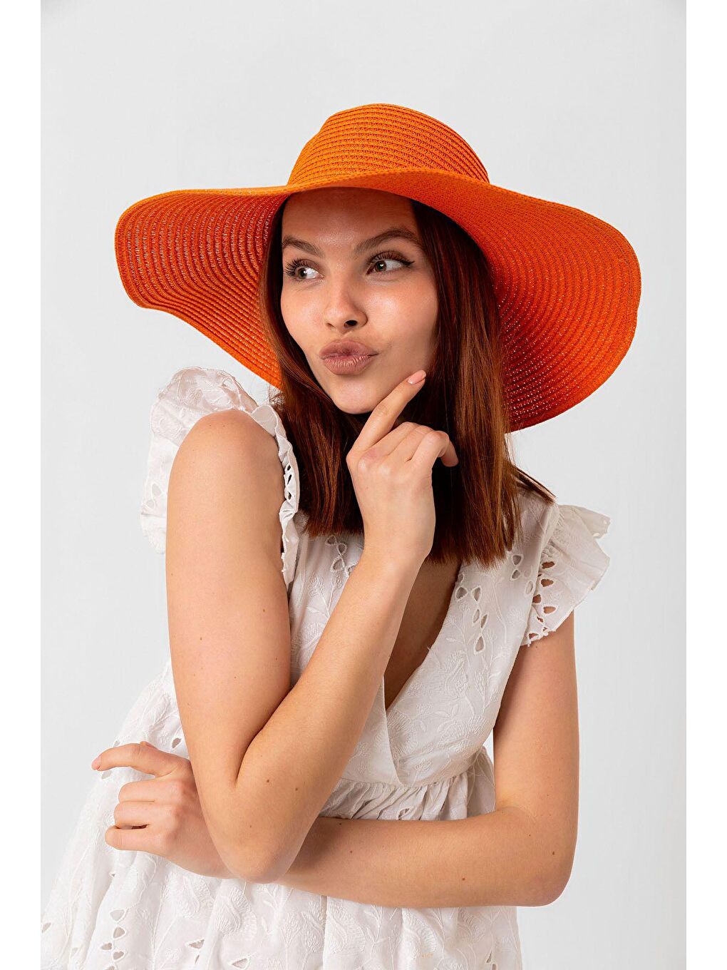 Turuncu Geniş Hasır Şapka Hsr2005-4