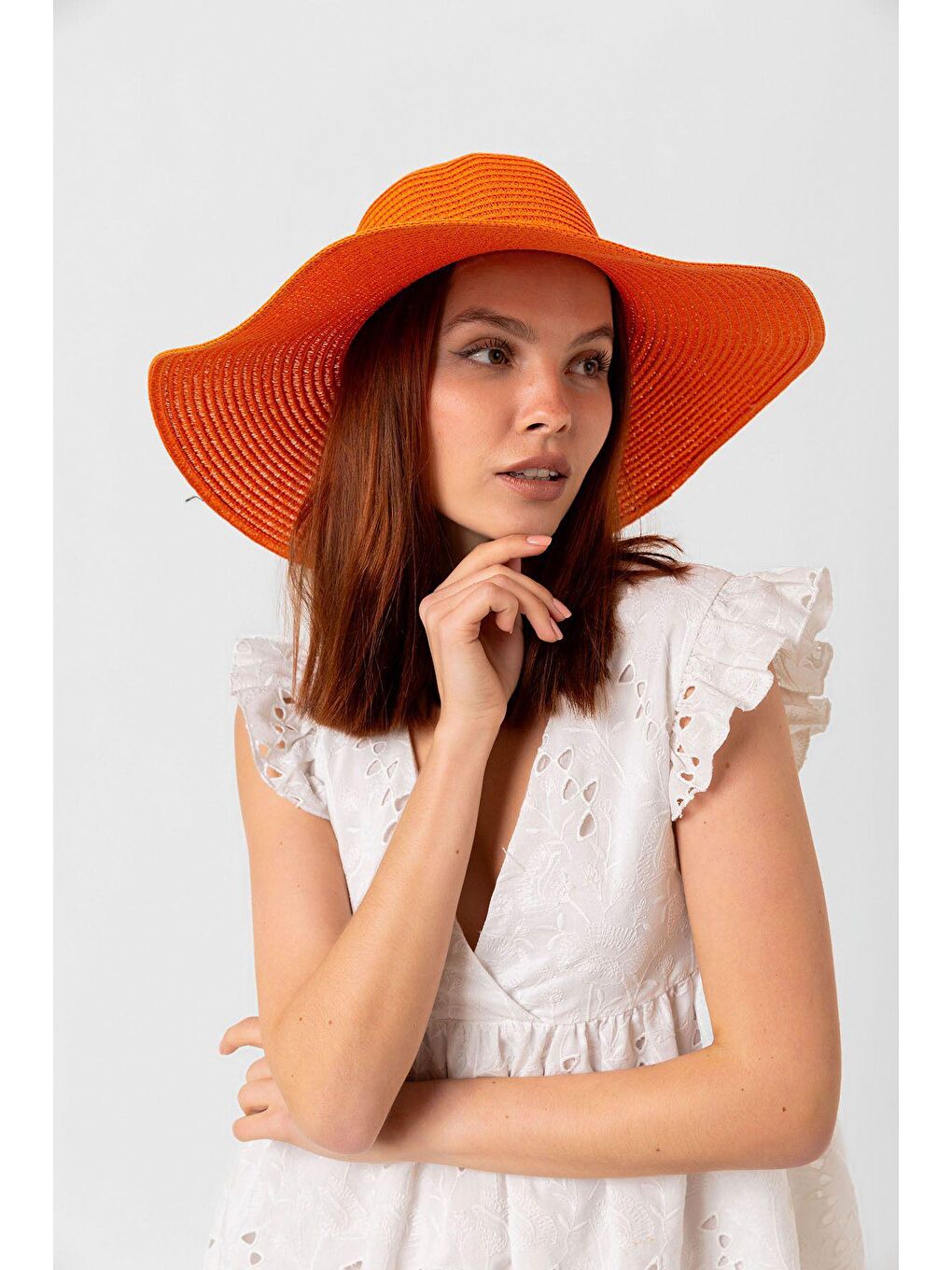 Turuncu Geniş Hasır Şapka Hsr2005-5