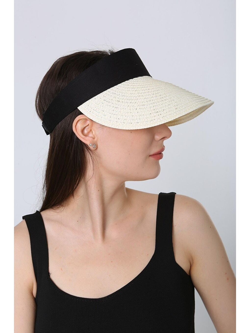 Ekru Krem Ithal Katlanabilir Cırtlı Hasır Vizör - Tenisçi - Golf Şapka Hsr2060-2