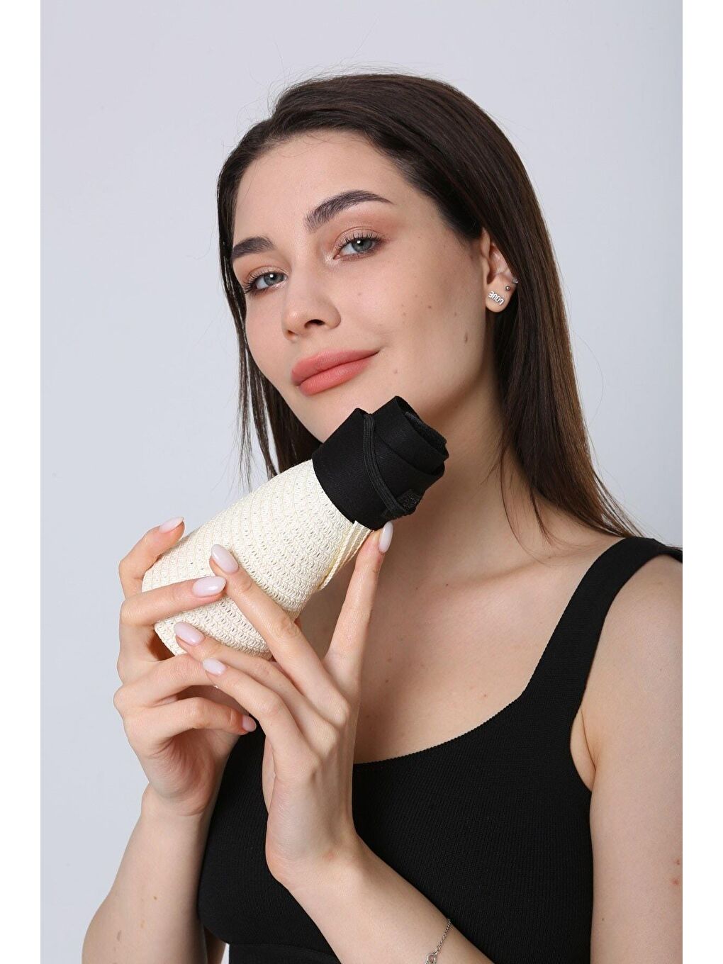 Ekru Krem Ithal Katlanabilir Cırtlı Hasır Vizör - Tenisçi - Golf Şapka Hsr2060-6