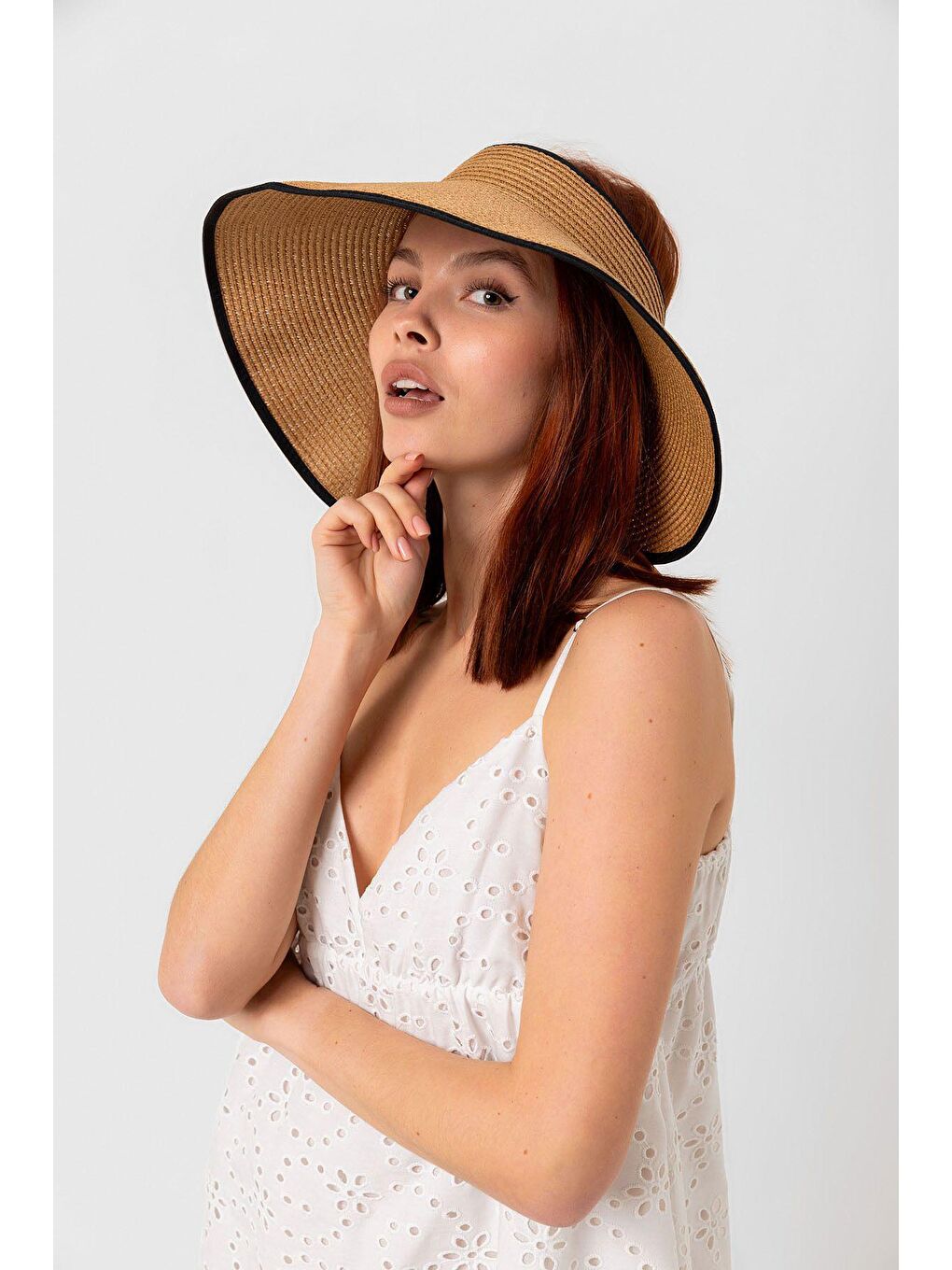 Kahverengi Camel Tepesi Açık Hasır Vizör Şapka Hsr2077-1