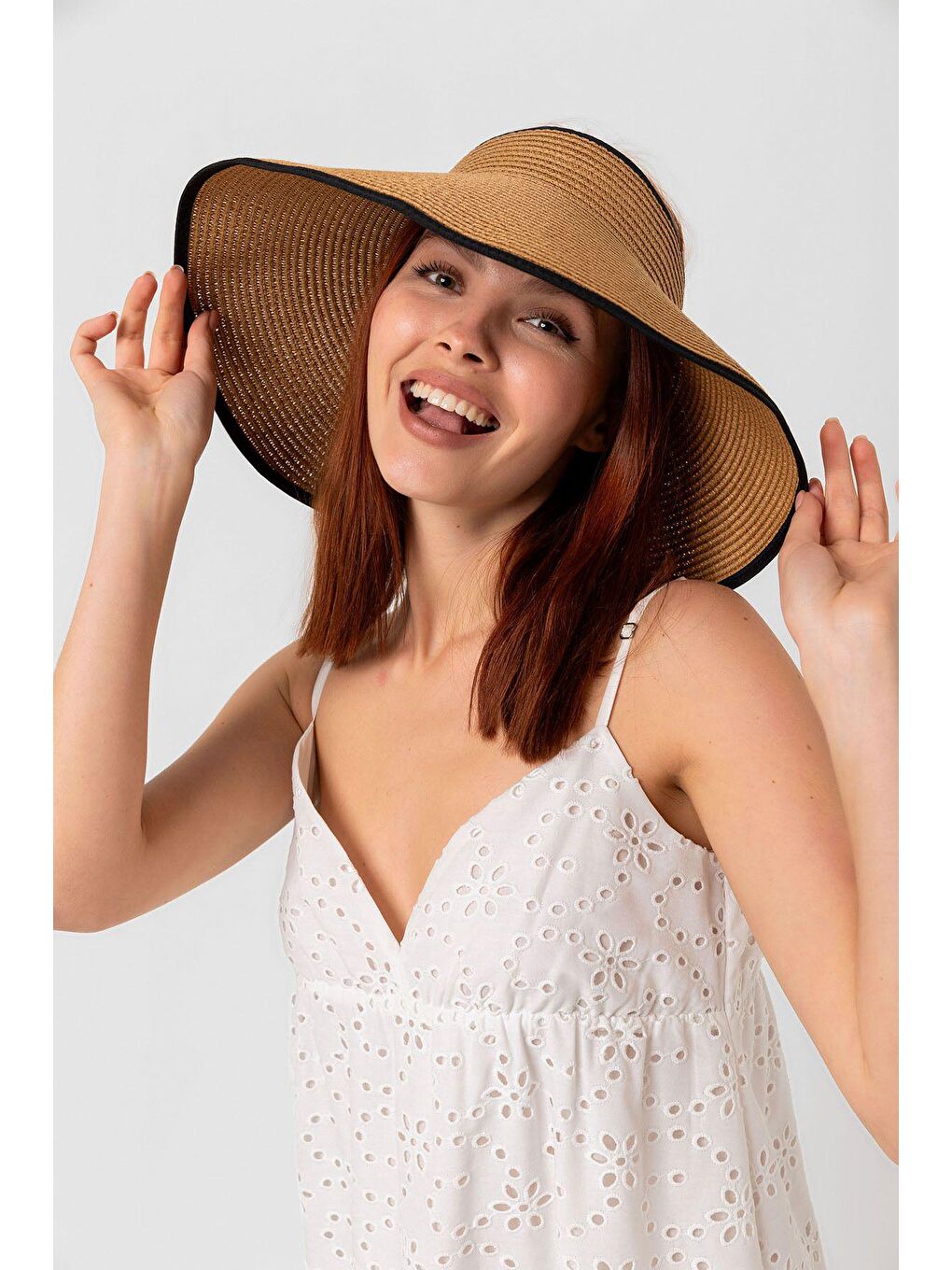 Kahverengi Camel Tepesi Açık Hasır Vizör Şapka Hsr2077-2