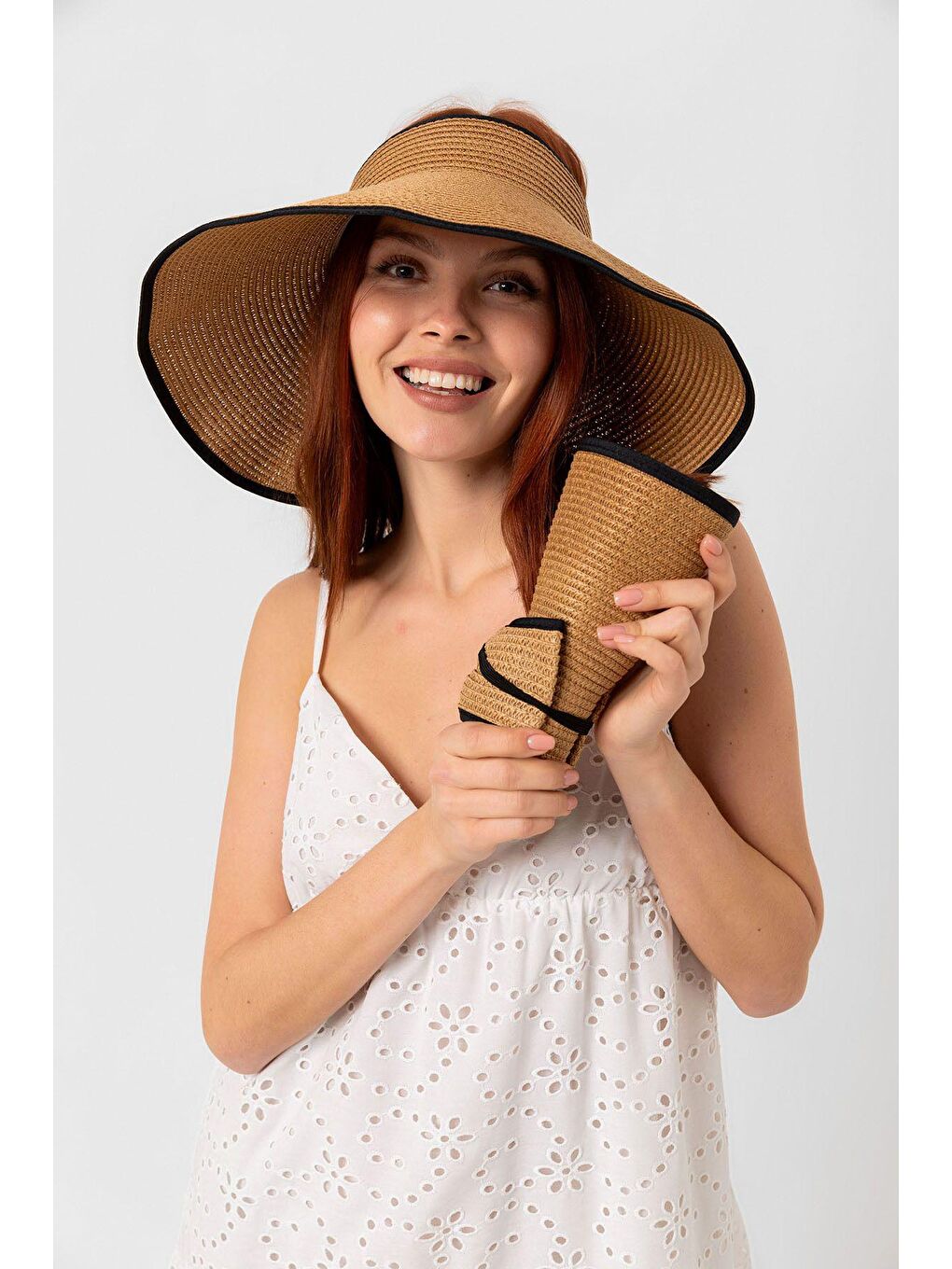 Kahverengi Camel Tepesi Açık Hasır Vizör Şapka Hsr2077-3