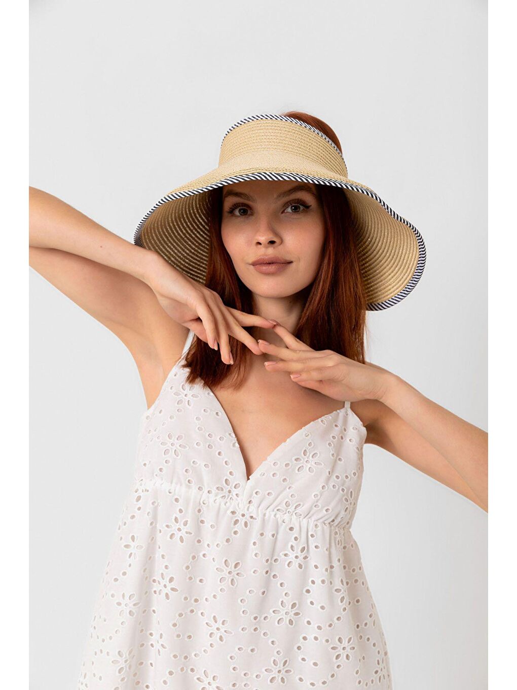 Bej Tepesi Açık Hasır Vizör Şapka Hsr2078-2