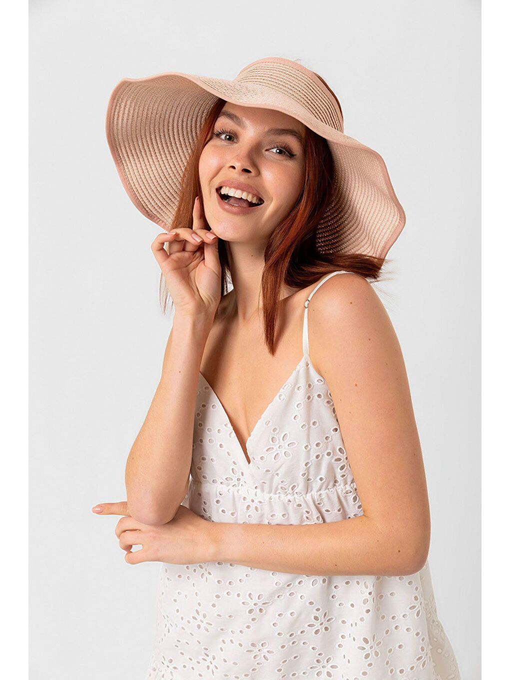 Luminos Butik Pembe Pudra Kurdeleli Hasır Vizör Şapka Hsr2080 - 1