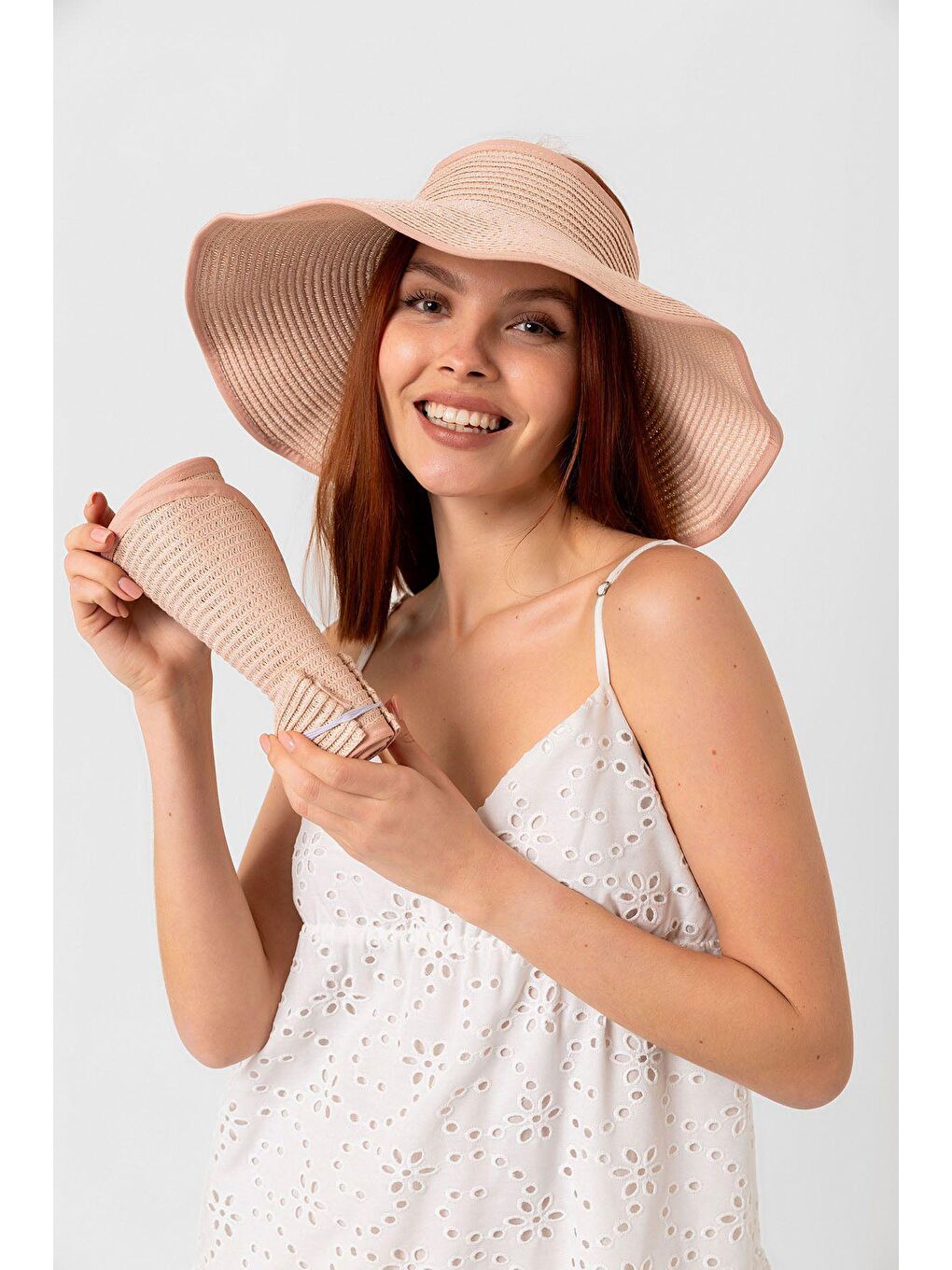 Luminos Butik Pembe Pudra Kurdeleli Hasır Vizör Şapka Hsr2080 - 2