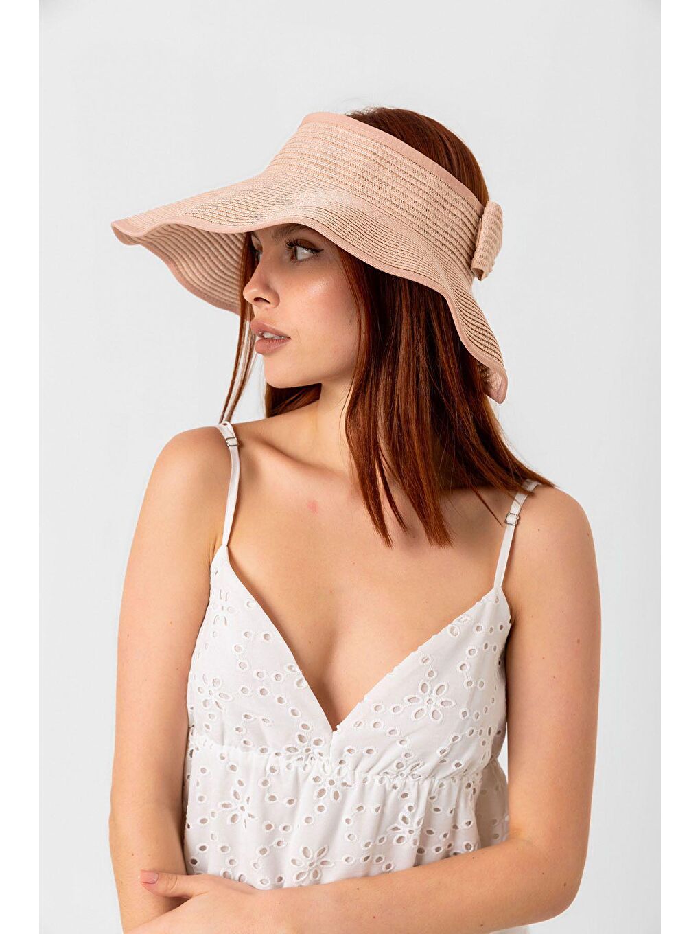 Luminos Butik Pembe Pudra Kurdeleli Hasır Vizör Şapka Hsr2080 - 4
