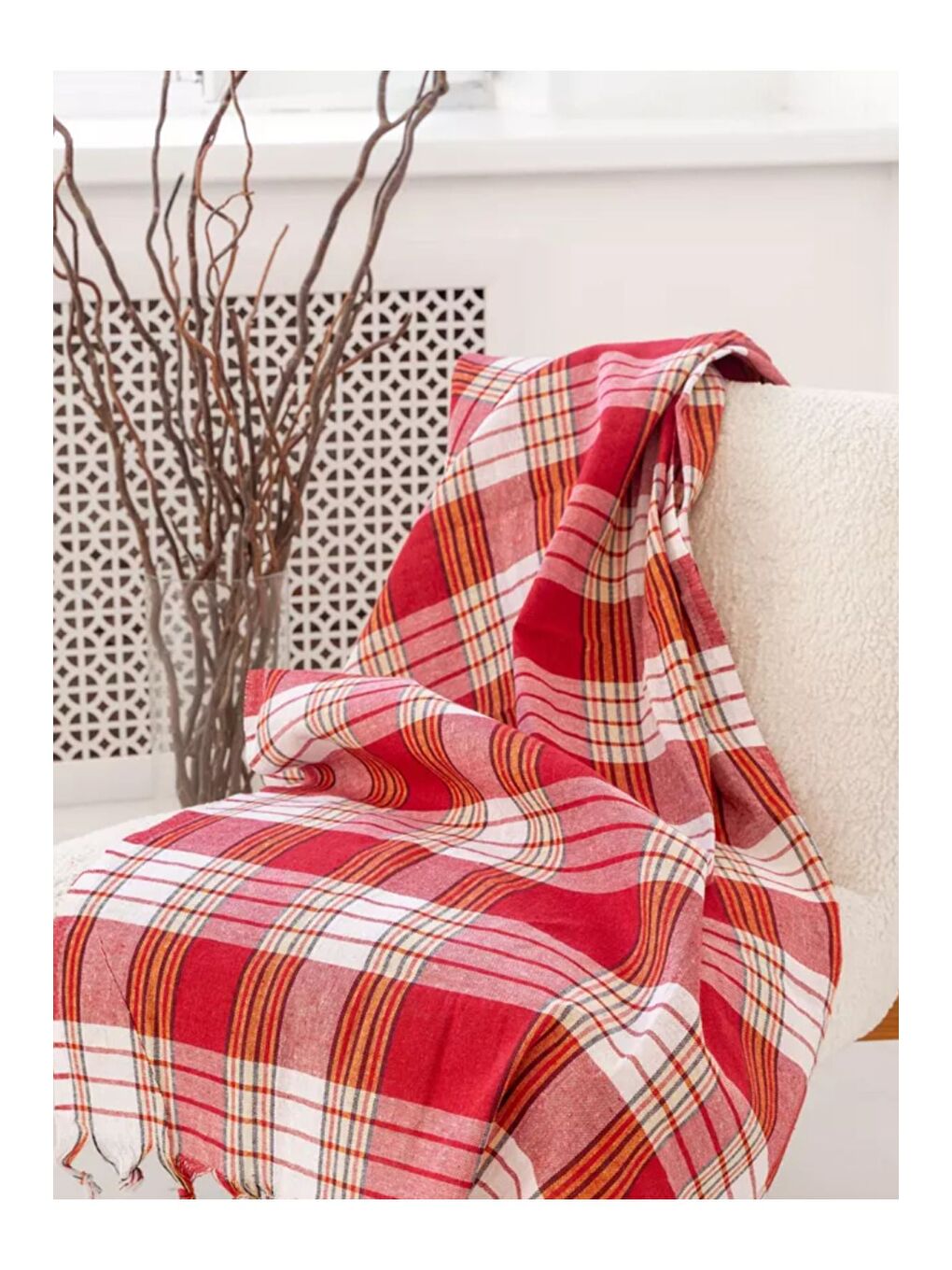 Kırmızı 4 Adet Klastik Pamuk Peştemal (Geleneksel Hamam Peştemali)-4