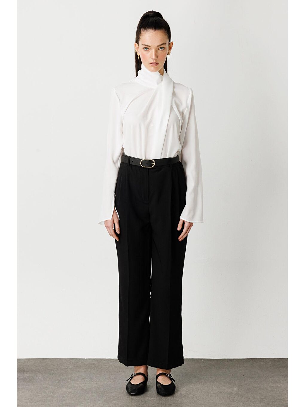 Asimetrik Bluz - Ekru-3