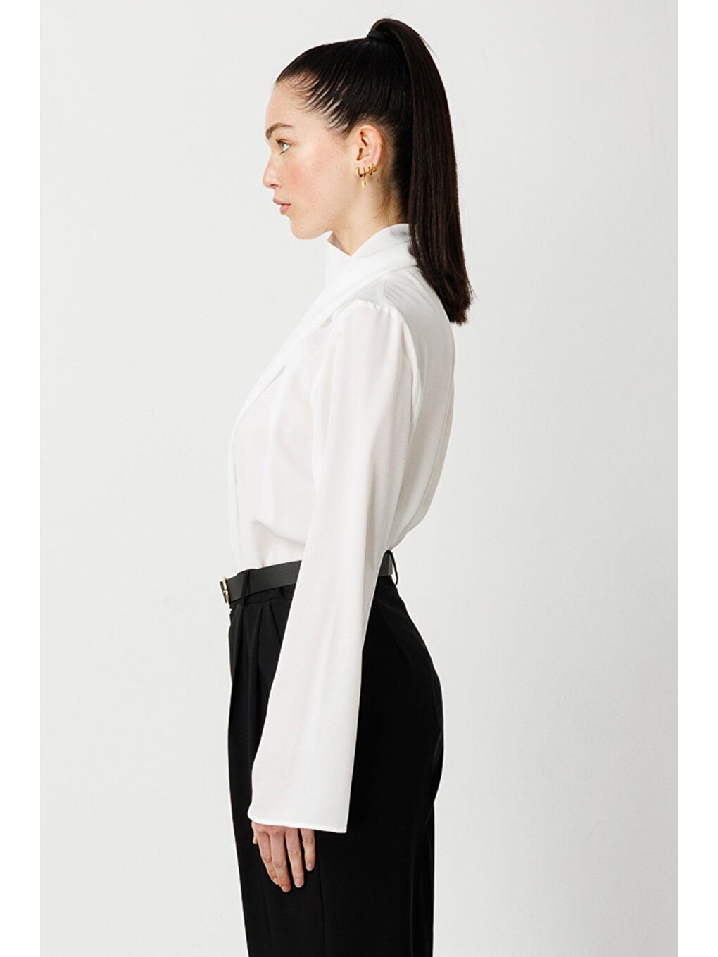 Asimetrik Bluz - Ekru-4