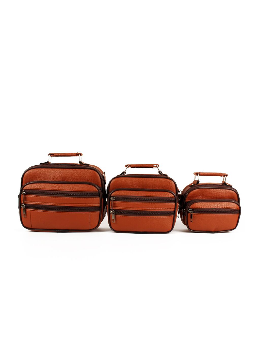 Kahverengi Erkek Üçlü Kasa Destekli Lüx El ve Omuz Çantası Takımı (1719)-1