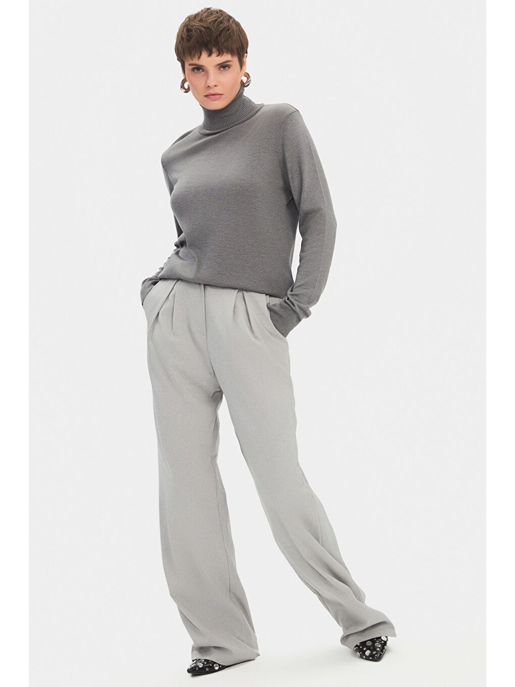 Antrasit Kadın Exclusive Balıkçı Yaka Viskon Karışımlı Triko Kazak