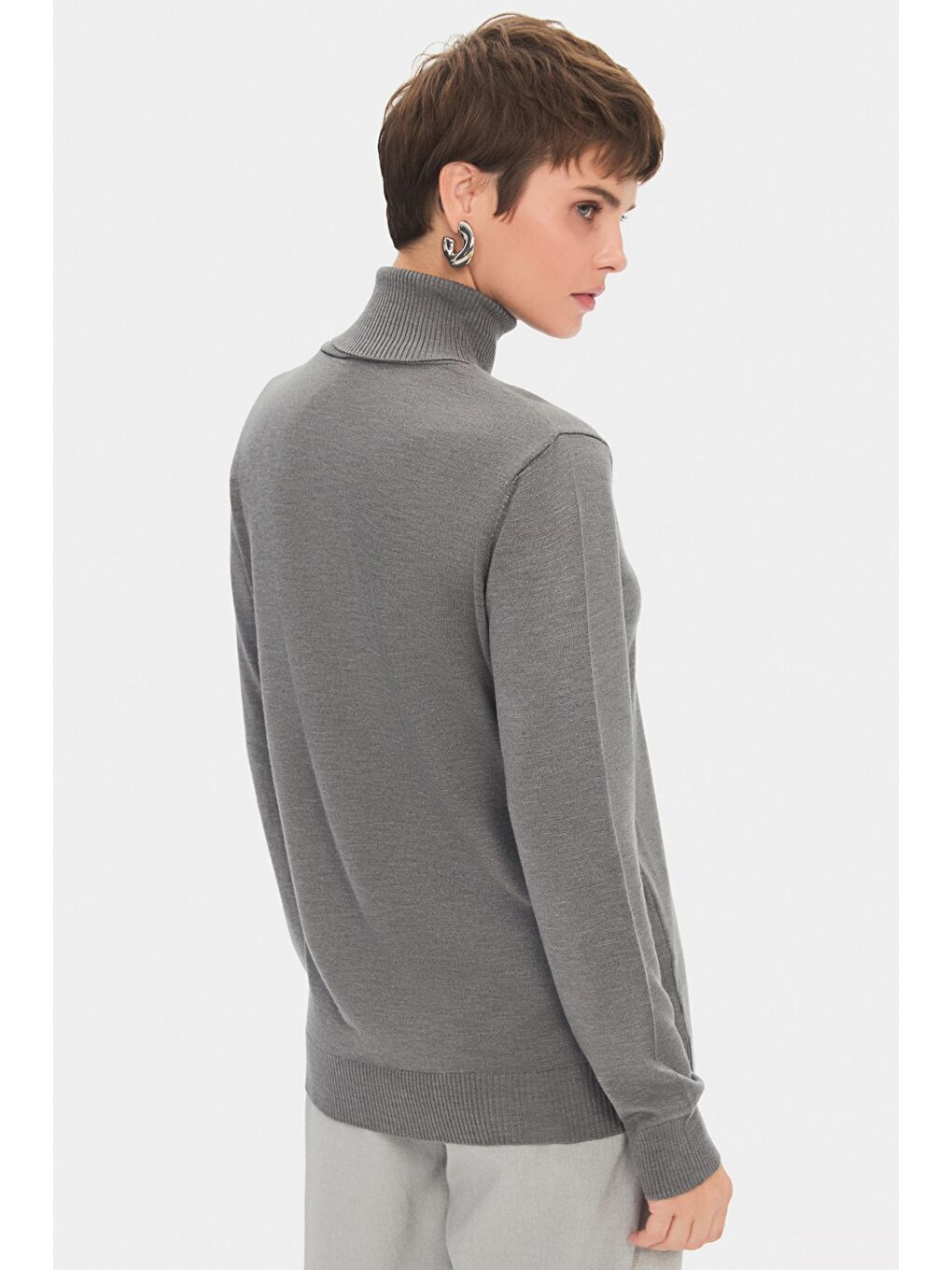 Antrasit Kadın Exclusive Balıkçı Yaka Viskon Karışımlı Triko Kazak-4