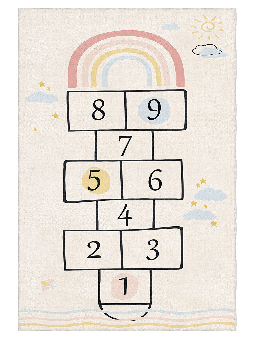 Ekru Dekoratif Özel Tasarım Yıkanabilir İnce Kaymaz Tabanlı Modern Halı KECE FR45