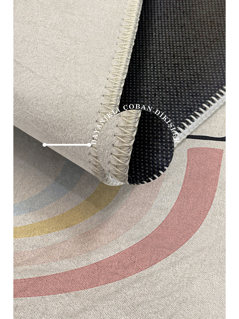 Ekru Dekoratif Özel Tasarım Yıkanabilir İnce Kaymaz Tabanlı Modern Halı KECE FR45-3