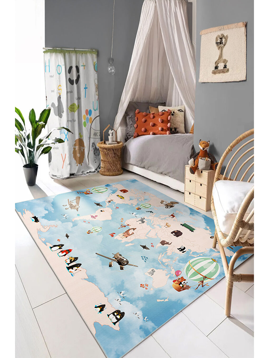 Mavi Dekoratif Özel Tasarım Yıkanabilir İnce Kaymaz Tabanlı Modern Halı KECE FR44-2