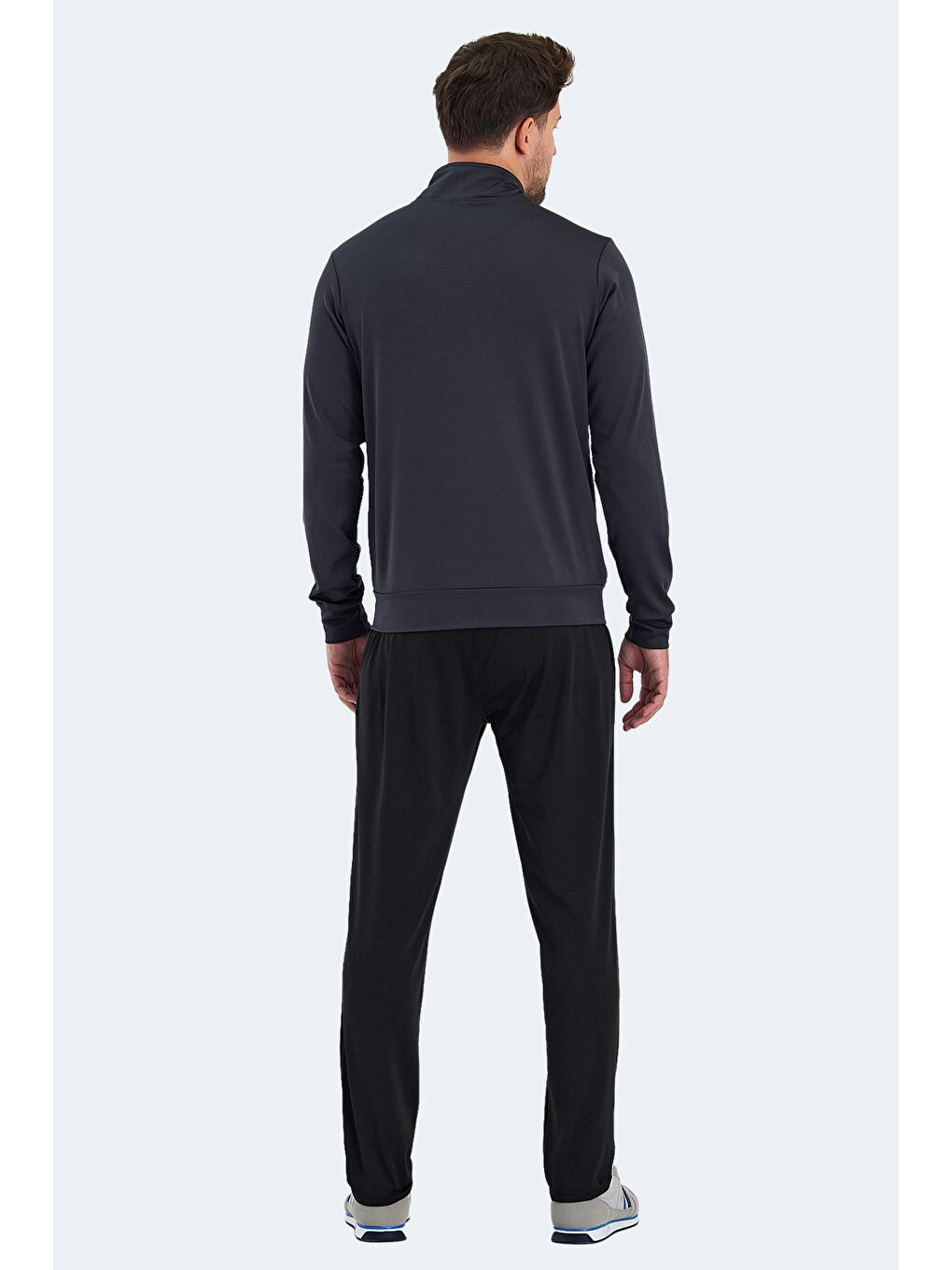 RECOGNIZE Erkek Fermuarlı Dik Yaka Cepli Koyu Gri Eşofman Takımı-1