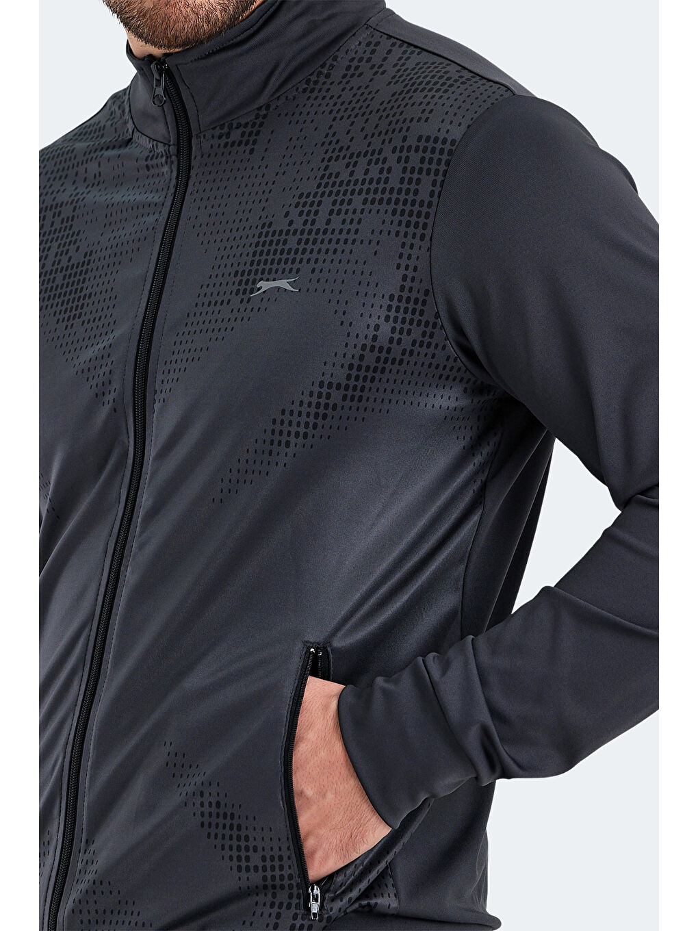 RECOGNIZE Erkek Fermuarlı Dik Yaka Cepli Koyu Gri Eşofman Takımı-3