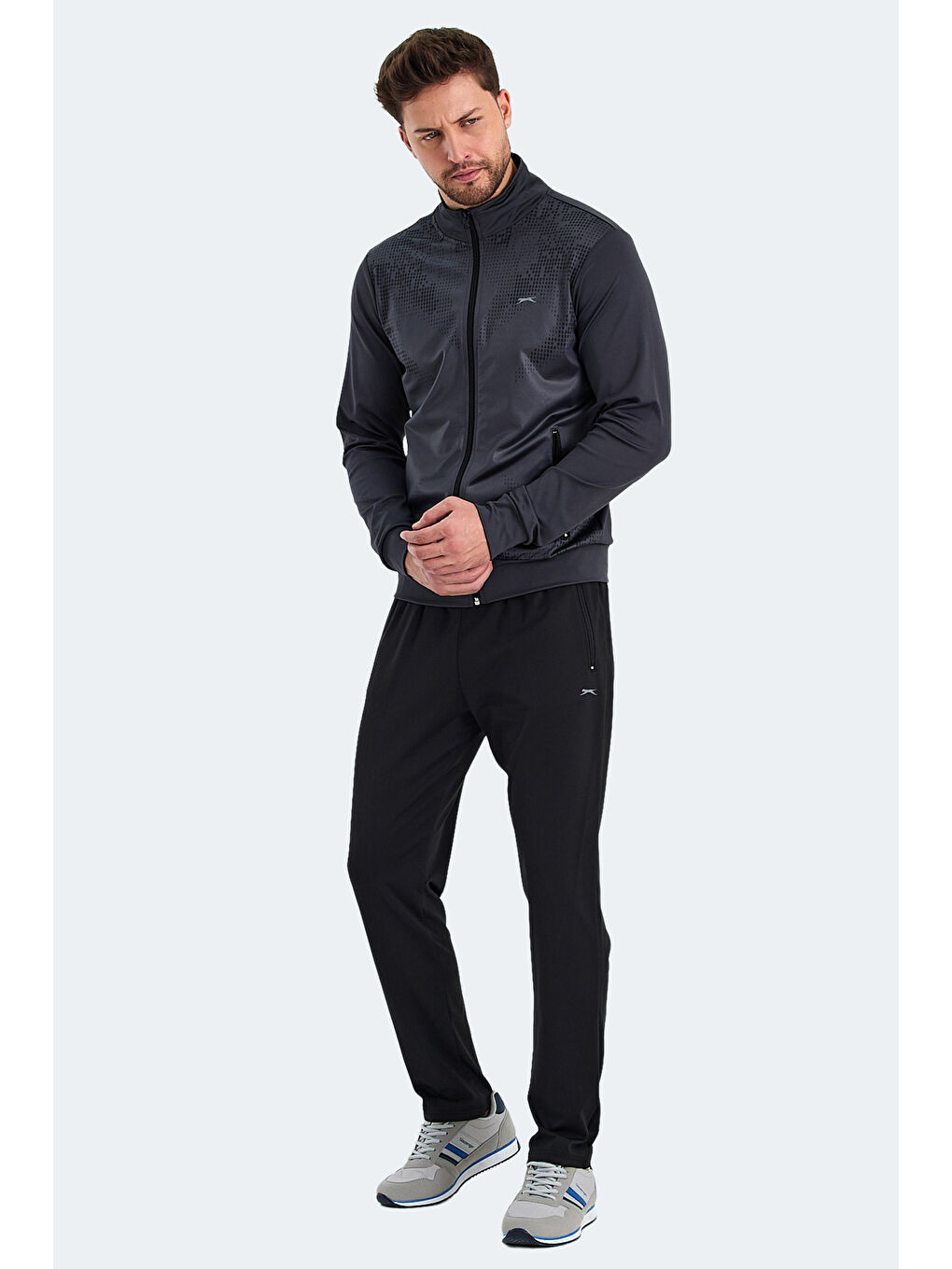 RECOGNIZE Erkek Fermuarlı Dik Yaka Cepli Koyu Gri Eşofman Takımı-5