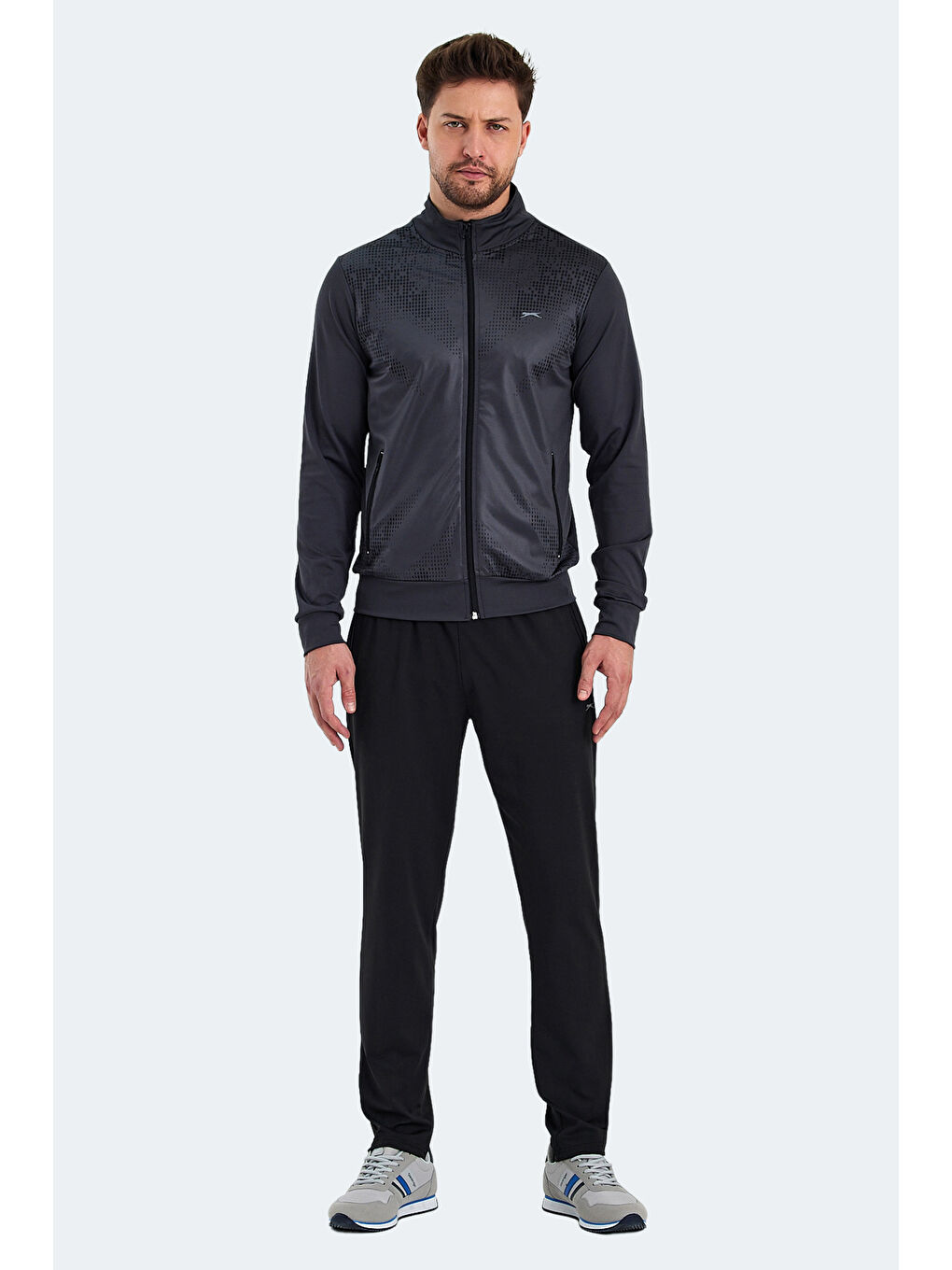 RECOGNIZE Erkek Fermuarlı Dik Yaka Cepli Koyu Gri Eşofman Takımı-6