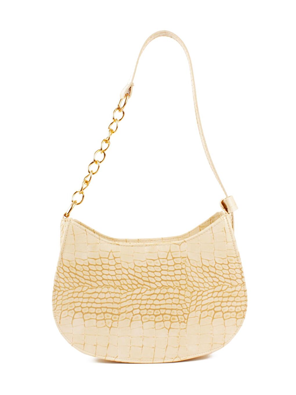 Ekru Kadın Deri Görünümlü Yarı Zincir Askılı Omuz ve Baget Çanta (10774)-2