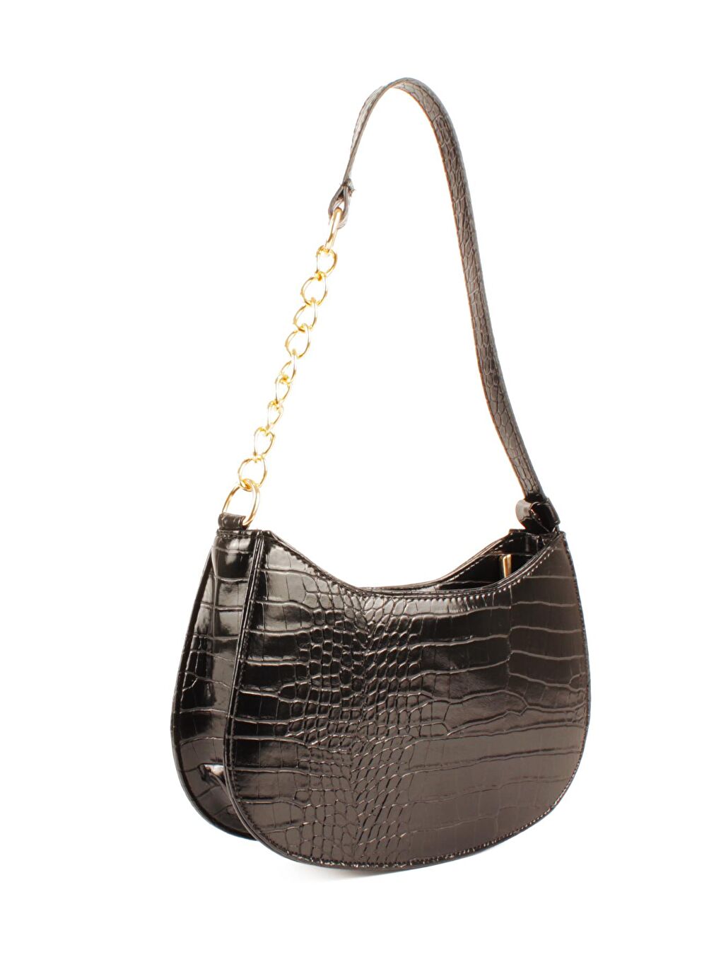 Siyah Kadın Deri Görünümlü Yarı Zincir Askılı Omuz ve Baget Çanta (10774)