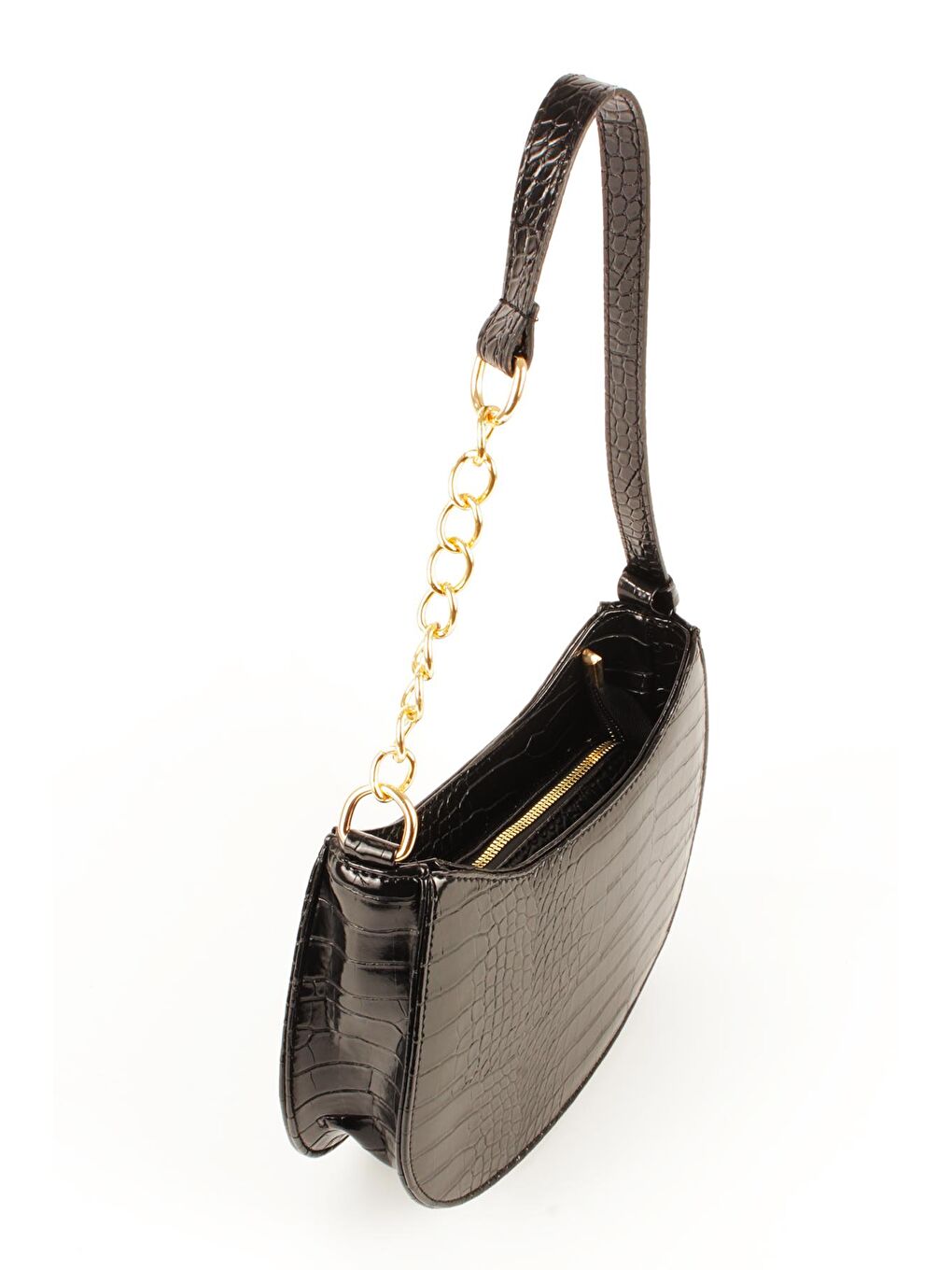 Siyah Kadın Deri Görünümlü Yarı Zincir Askılı Omuz ve Baget Çanta (10774)-1