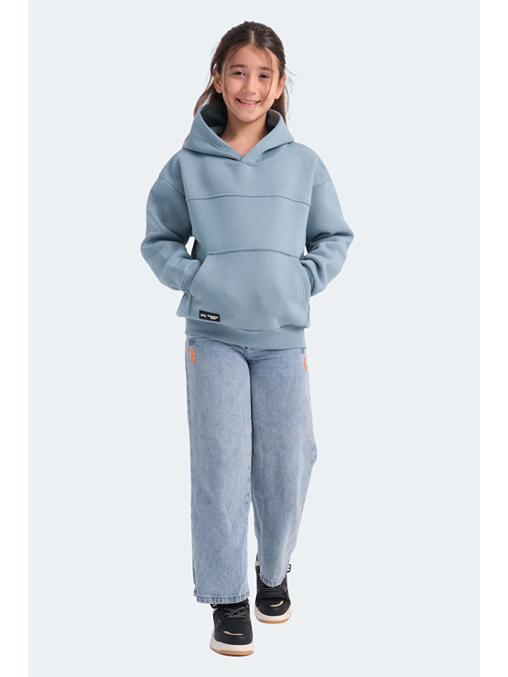 LENE Unisex Çocuk Kapüşonlu Cepli Mavi Sweatshirt-5