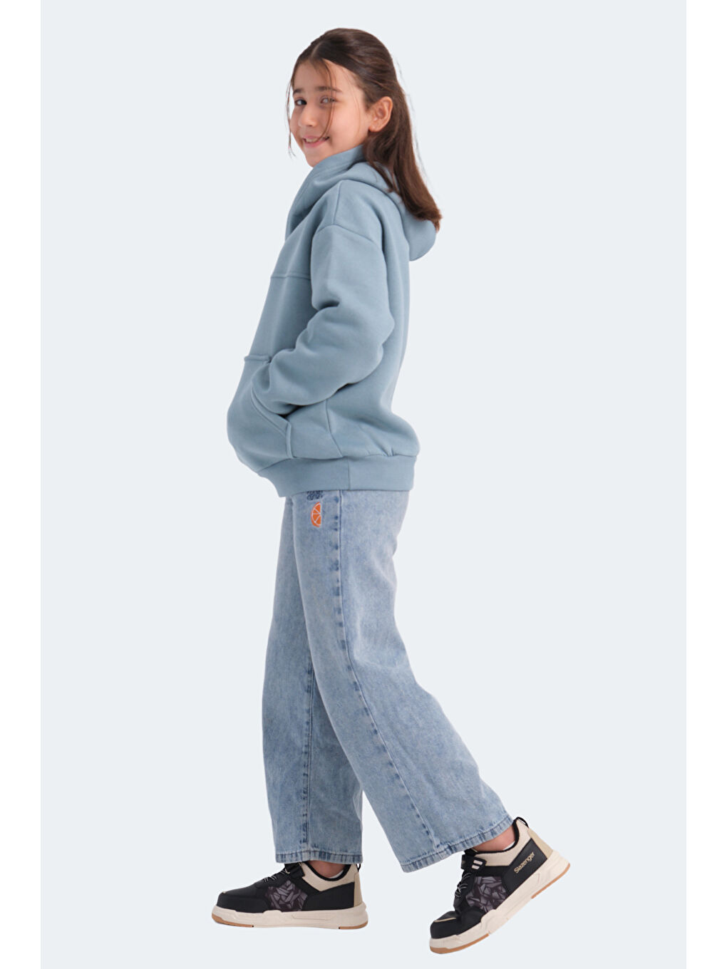 LENE Unisex Çocuk Kapüşonlu Cepli Mavi Sweatshirt-6