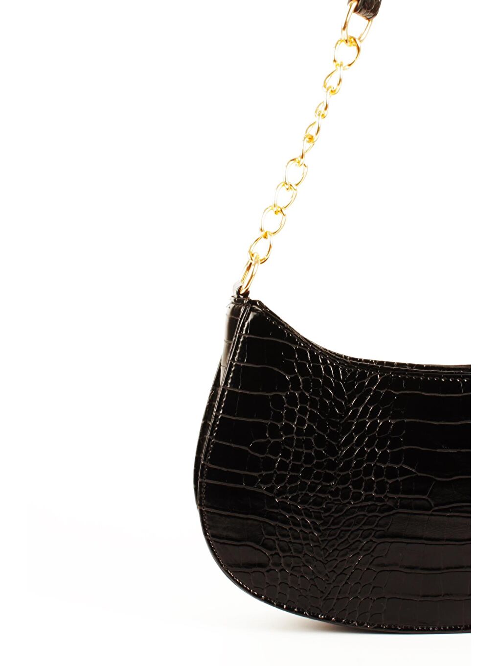 Siyah Kadın Deri Görünümlü Yarı Zincir Askılı Omuz ve Baget Çanta (10774)-4