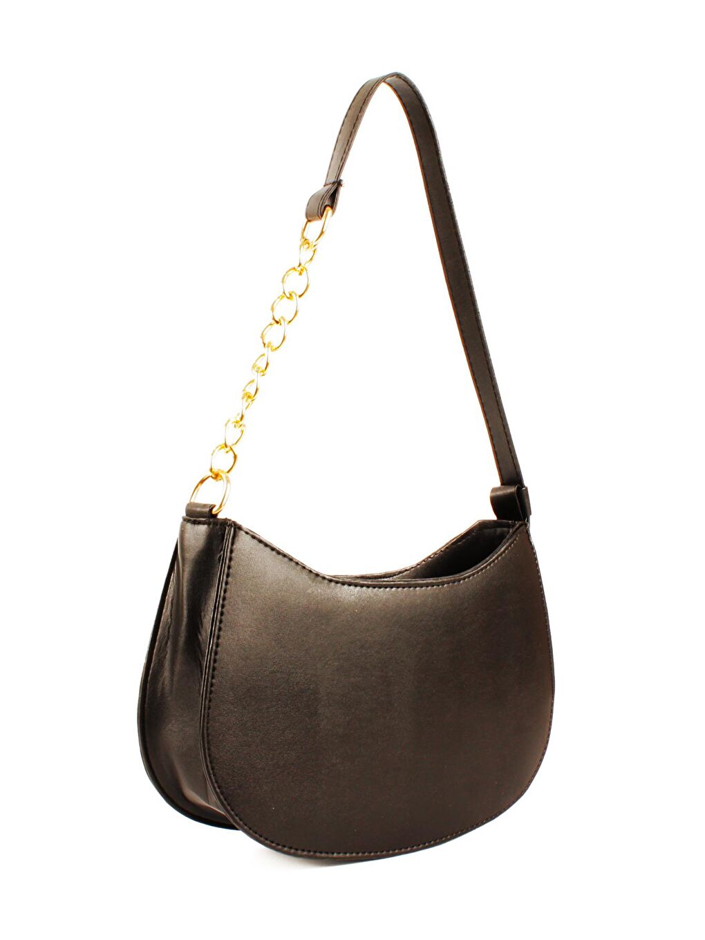 Siyah Kadın Deri Görünümlü Yarı Zincir Askılı Omuz ve Baget Çanta (10774)