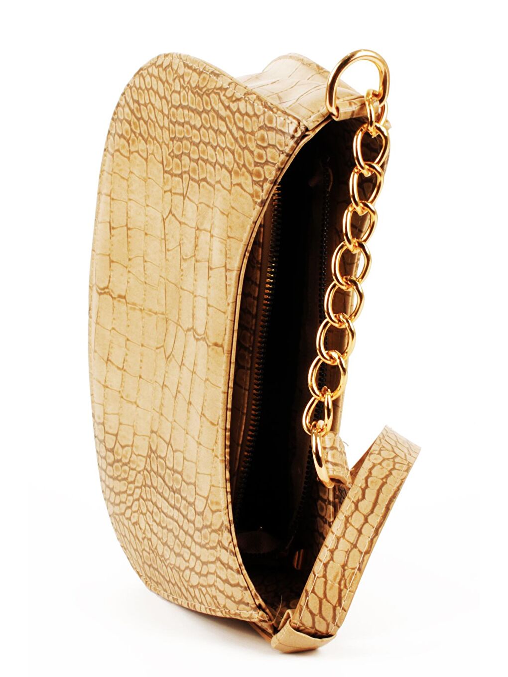 Bej Kadın Deri Görünümlü Yarı Zincir Askılı Omuz ve Baget Çanta (10774)-2