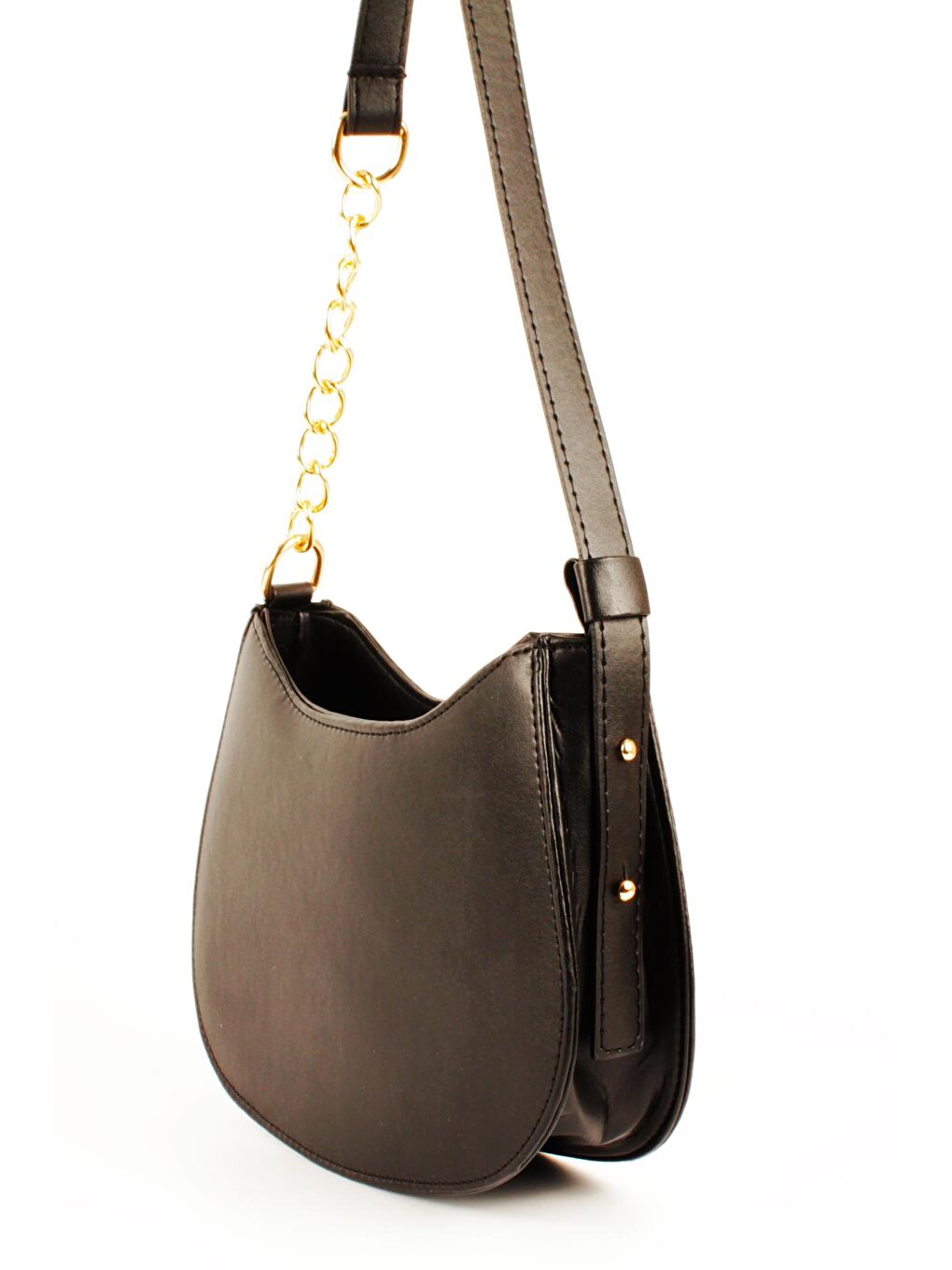 Siyah Kadın Deri Görünümlü Yarı Zincir Askılı Omuz ve Baget Çanta (10774)-2