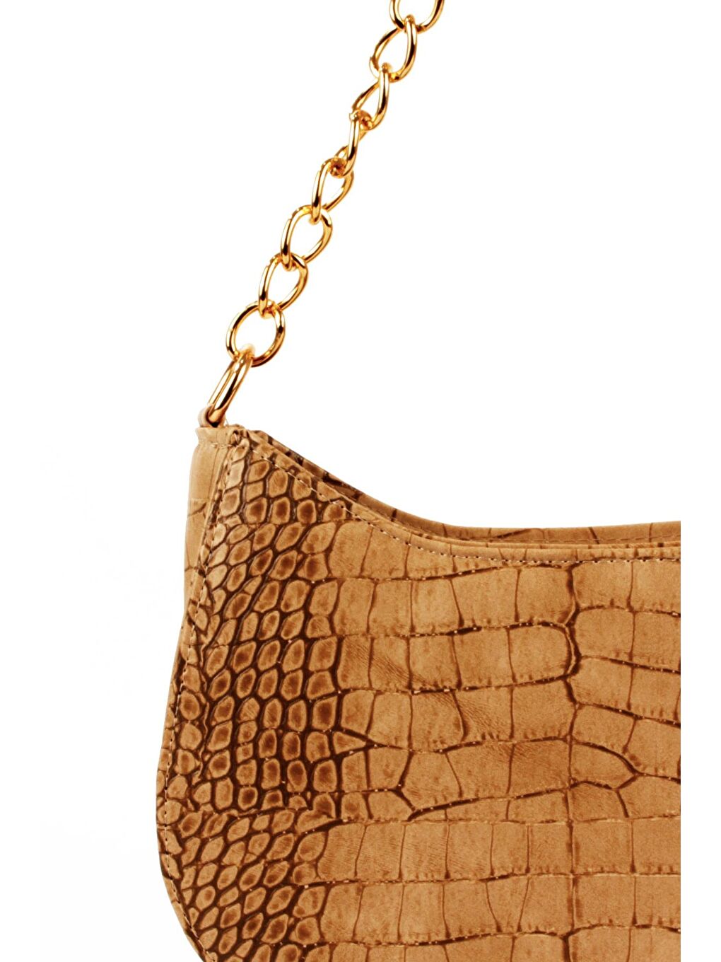 Bej Kadın Deri Görünümlü Yarı Zincir Askılı Omuz ve Baget Çanta (10774)-4