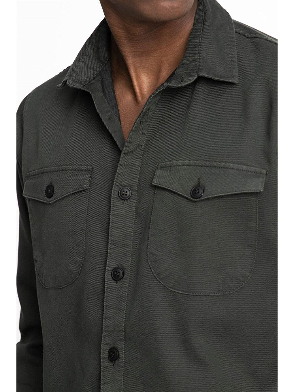 Haki Tudors Slim Fit Düz Cepli Gabardin Erkek Gri Gömlek-2