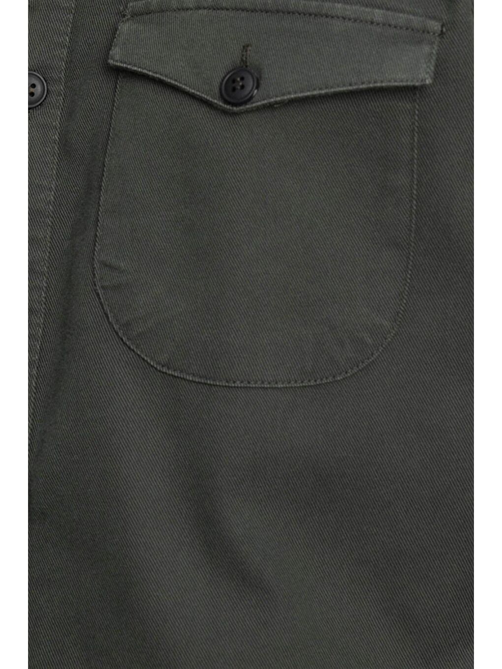 Haki Tudors Slim Fit Düz Cepli Gabardin Erkek Gri Gömlek-4