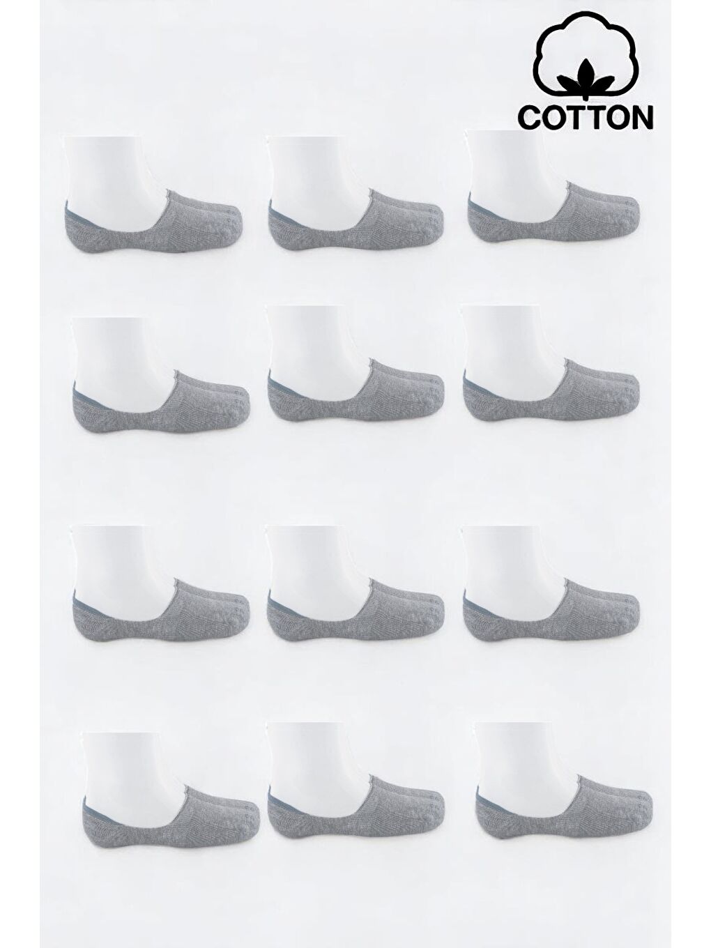 12'li Kadın Gri Pamuklu Yumuşak Kaliteli Babet Çorap
