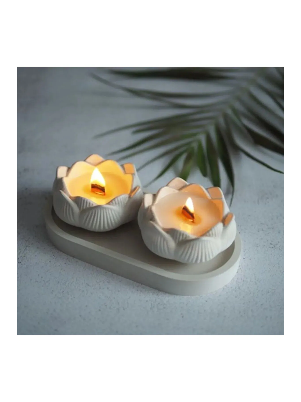 Beyaz Lotus Model Mum ve Oval Tepsili Aksesuar Seti