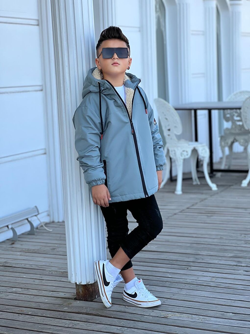 Turkuaz Erkek Çocuk Kapüşonlu İçi Kürklü Mont KM3050-2