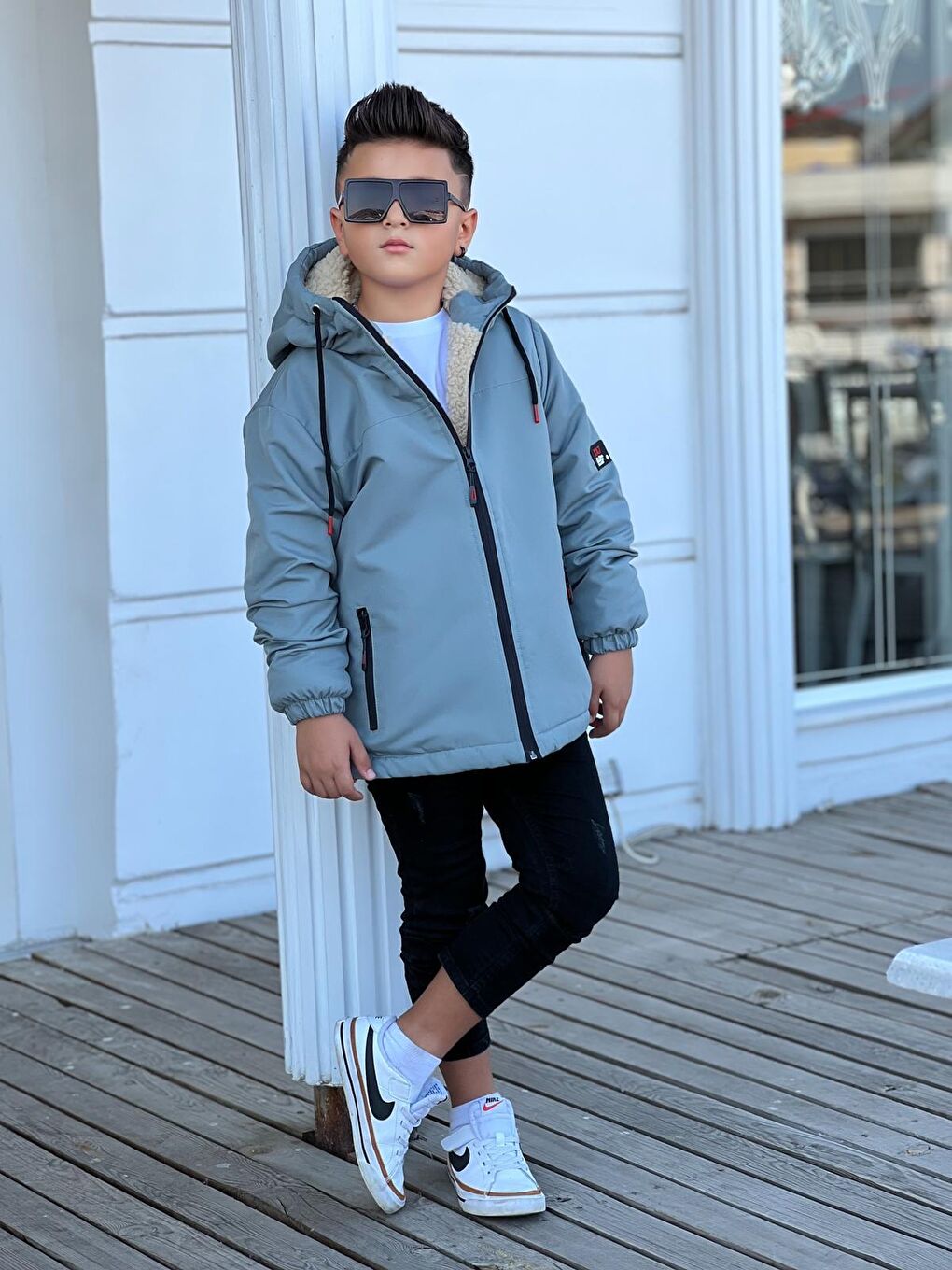 Turkuaz Erkek Çocuk Kapüşonlu İçi Kürklü Mont KM3050-3