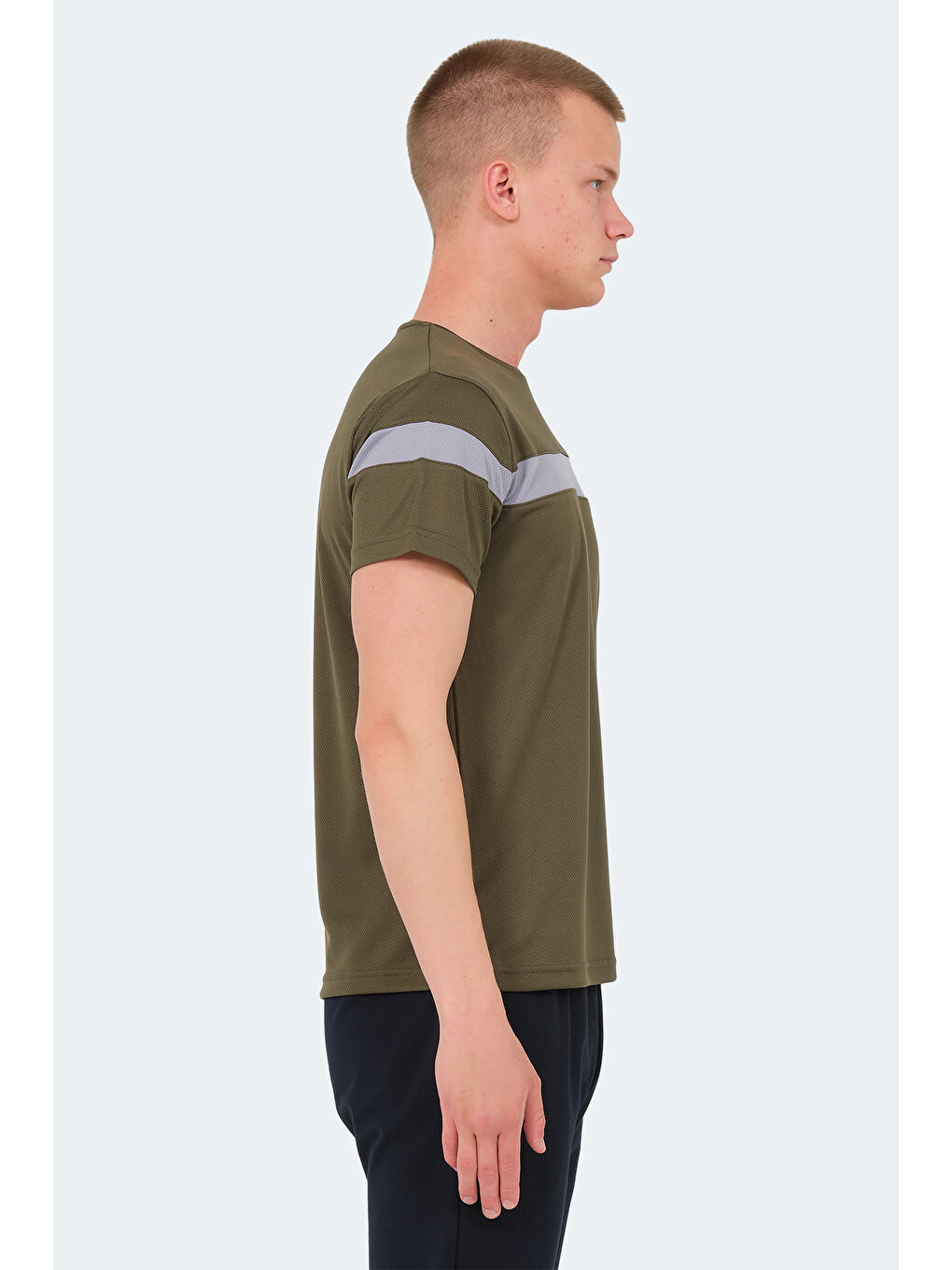 Haki Bisiklet Yaka Kısa Kollu Erkek Tişört-3