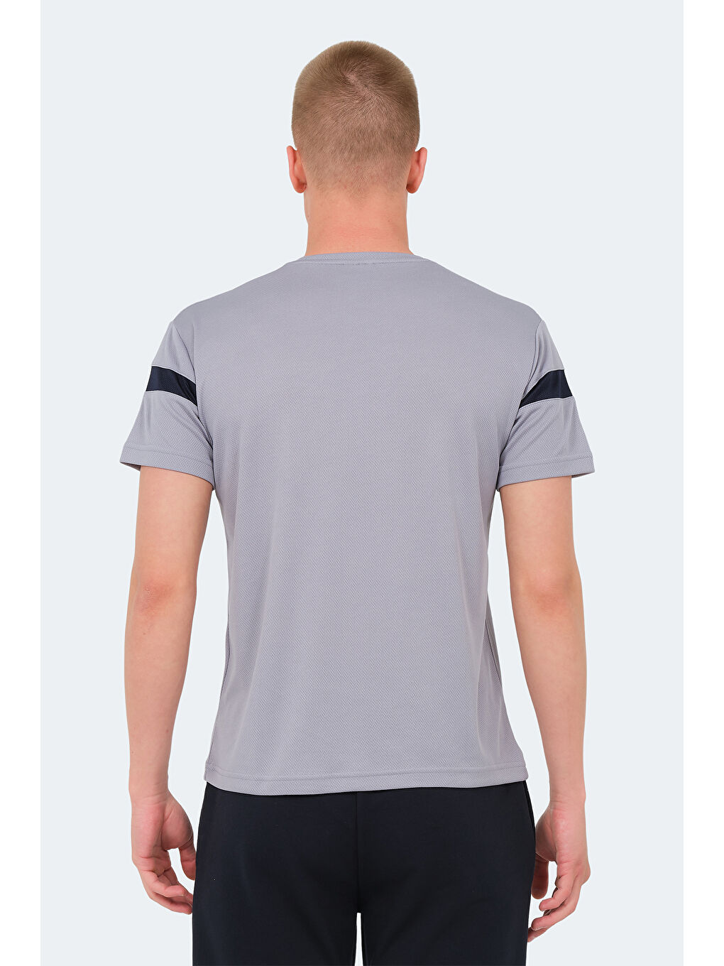 Gri Bisiklet Yaka Kısa Kollu Erkek Tişört-1